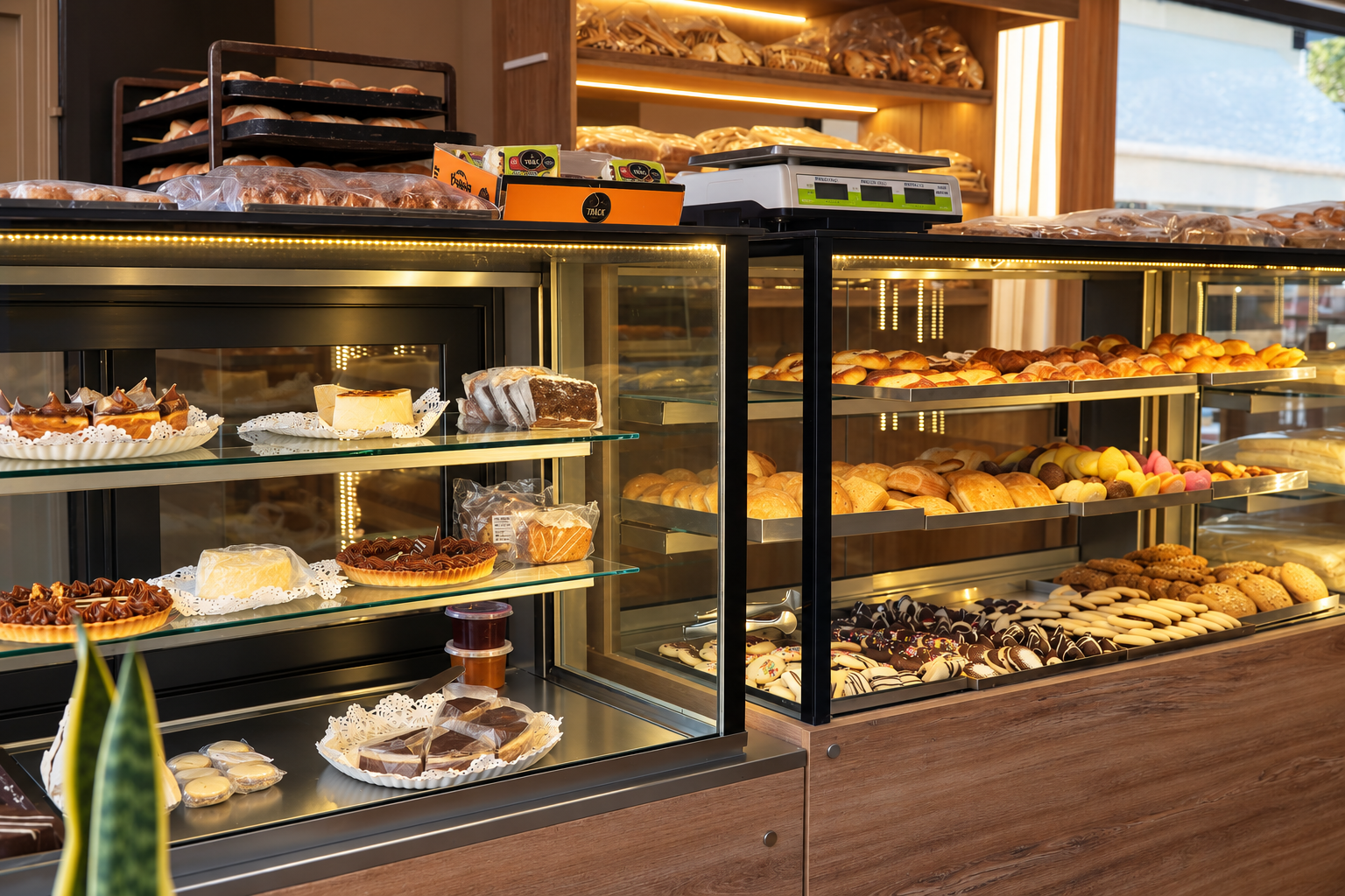 Pastelería artesanal en la vitrina
